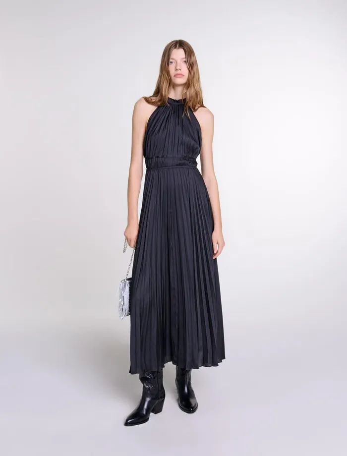 Dresses Women Maje Pleated Satin Maxi Dress Black