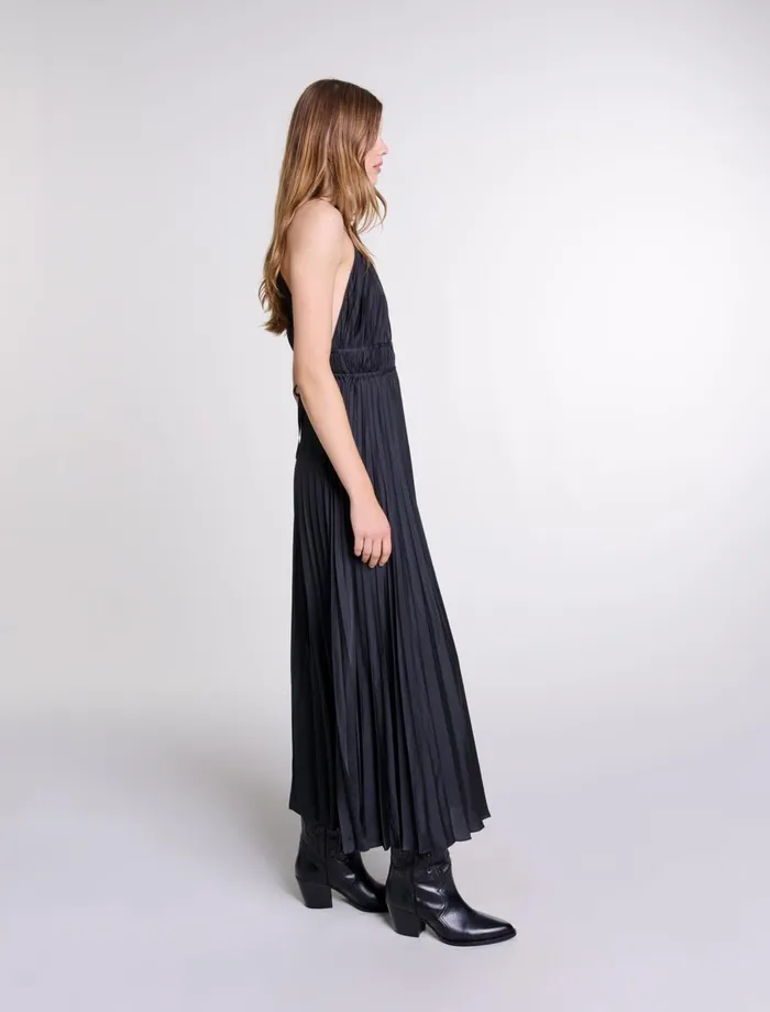 Dresses Women Maje Pleated Satin Maxi Dress Black