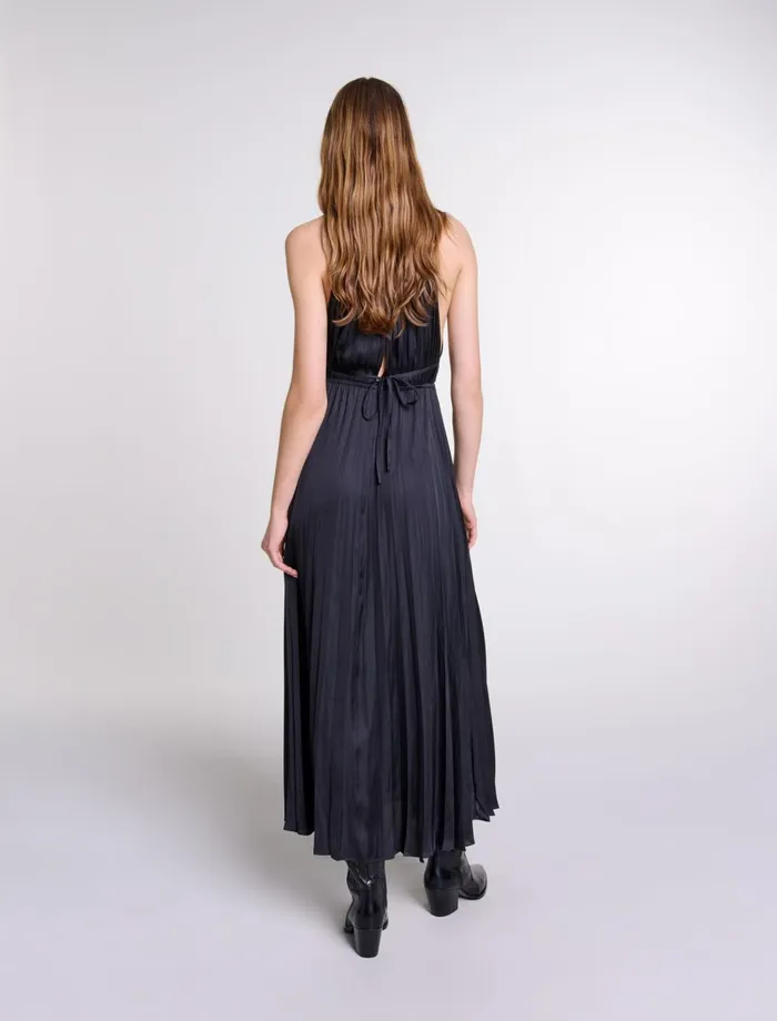 Dresses Women Maje Pleated Satin Maxi Dress Black