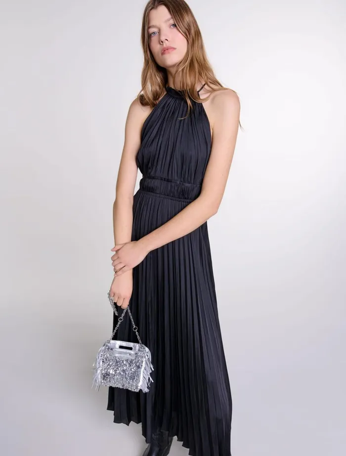 Dresses Women Maje Pleated Satin Maxi Dress Black