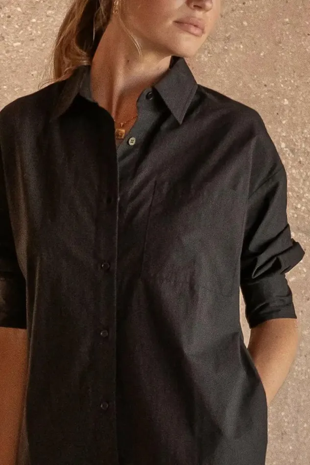 Dylan Button Up Dress Black Women Bohme Dresses