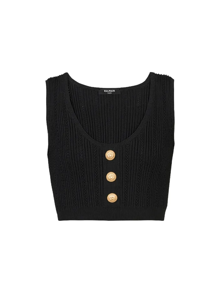 Ecodesigned Knit Crop Top Black Women Balmain Tops And Shirts