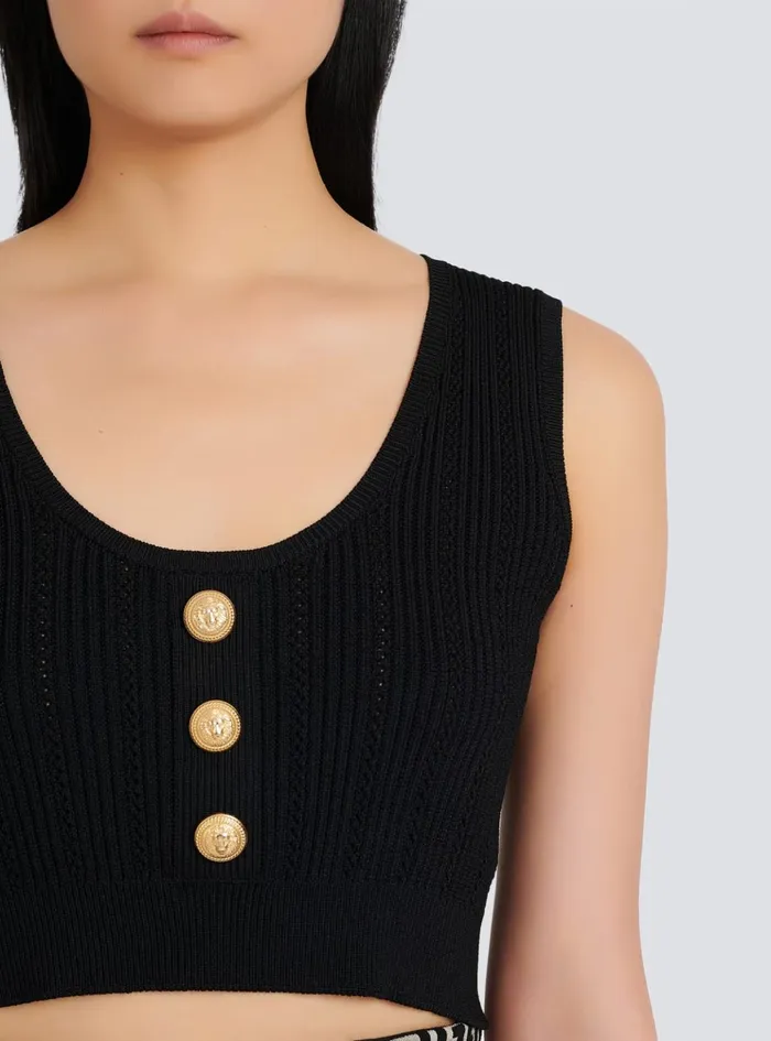 Ecodesigned Knit Crop Top Black Women Balmain Tops And Shirts