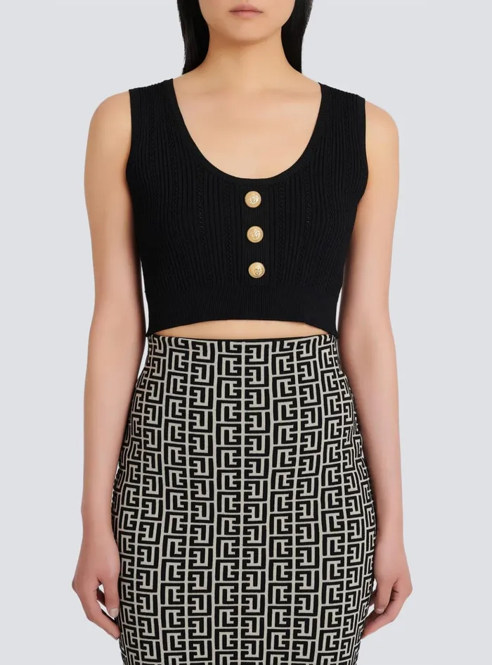 Ecodesigned Knit Crop Top Black Women Balmain Tops And Shirts