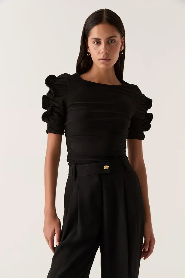 Elixir Gathered Jersey Top Black Women Aje Body 038 Crepe Knit