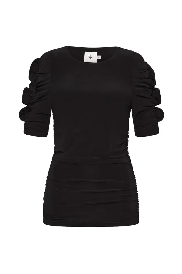 Elixir Gathered Jersey Top Black Women Aje Body 038 Crepe Knit