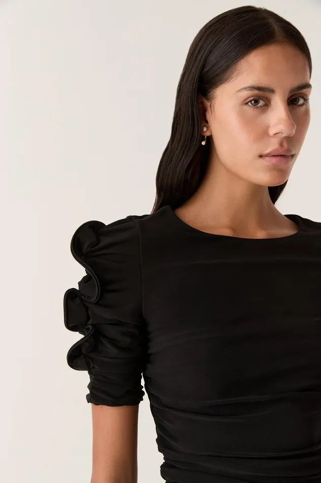 Elixir Gathered Jersey Top Black Women Aje Body 038 Crepe Knit