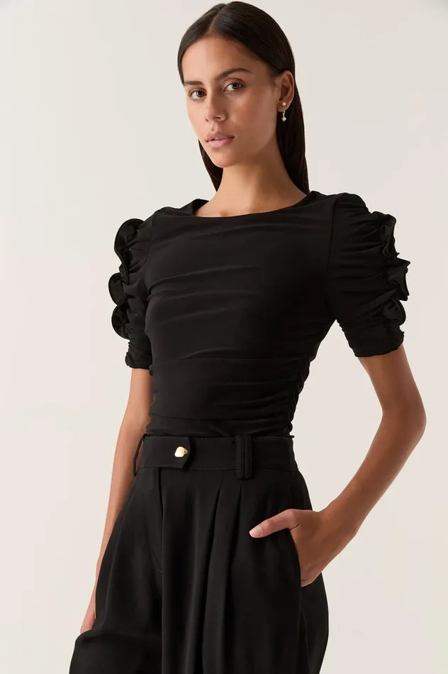 Elixir Gathered Jersey Top Black Women Aje Body 038 Crepe Knit