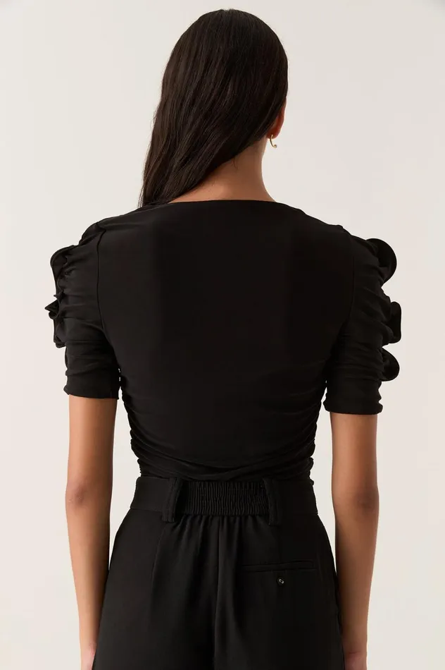Elixir Gathered Jersey Top Black Women Aje Body 038 Crepe Knit