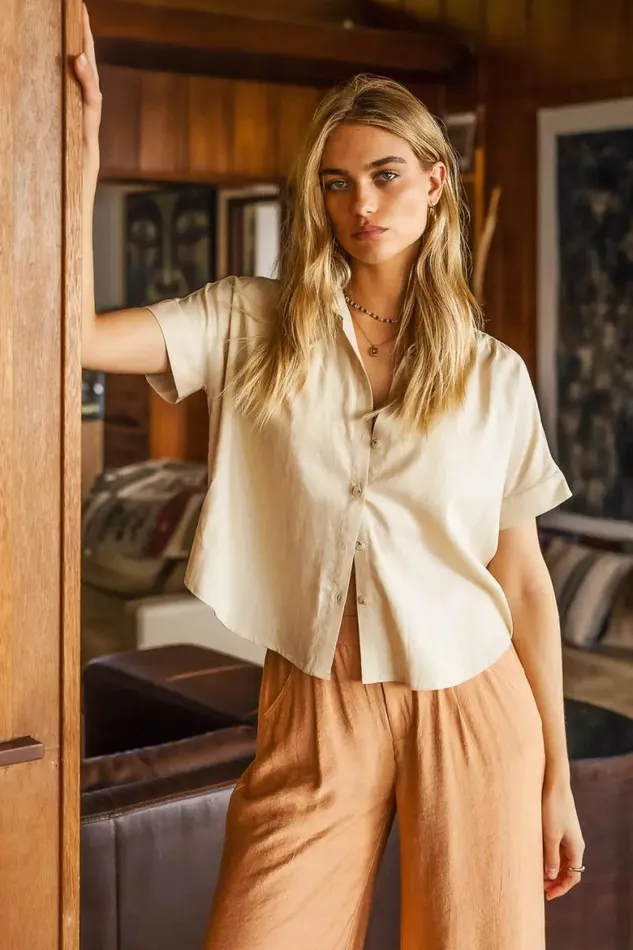 Elliot Button Up In Beige 8211 FINAL SALE Beige Women Bohme Tops