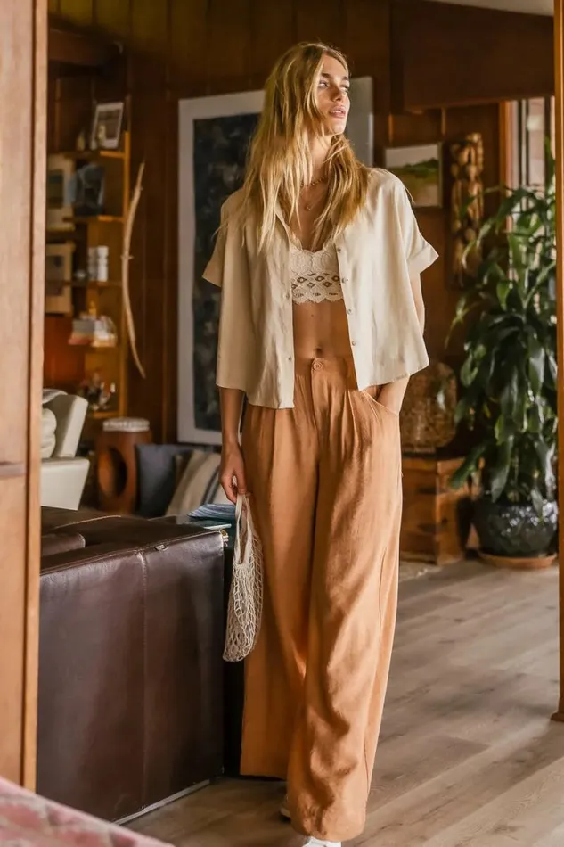 Elliot Button Up In Beige 8211 FINAL SALE Beige Women Bohme Tops
