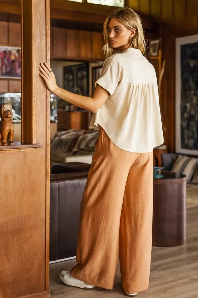 Elliot Button Up In Beige 8211 FINAL SALE Beige Women Bohme Tops