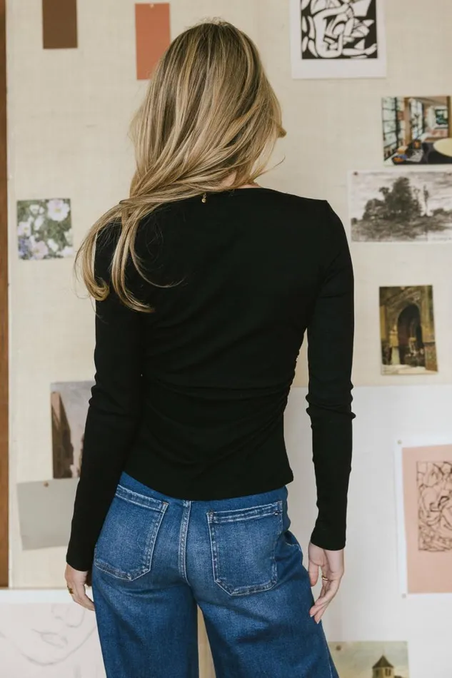 Ember Ruched Top In Black Black Women Bohme Tees and Tanks