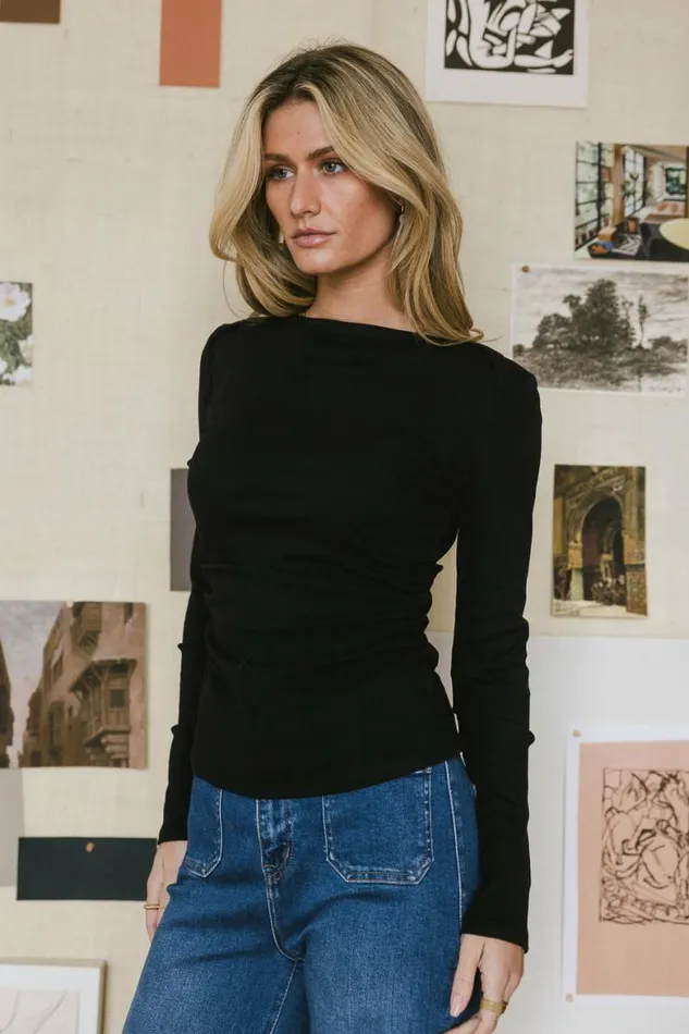 Ember Ruched Top In Black Black Women Bohme Tees and Tanks