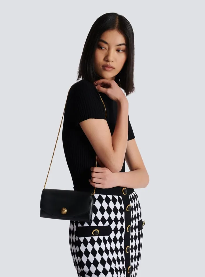 Emblegraveme Grained Calfskin Clutch Black Women Balmain Clutches