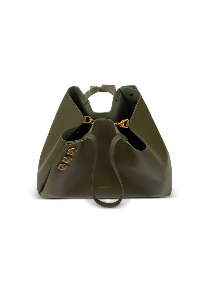 Emblegraveme Leather Tote Bag Khaki Women Balmain Shoulder Bags