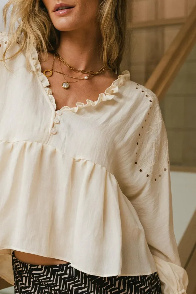 Embroidered Babydoll Blouse 8211 FINAL SALE Ivory Women Bohme Tops