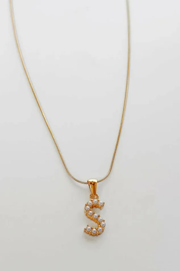 Emily Pearl Initial Necklace Gold Women Bohme Jewelry