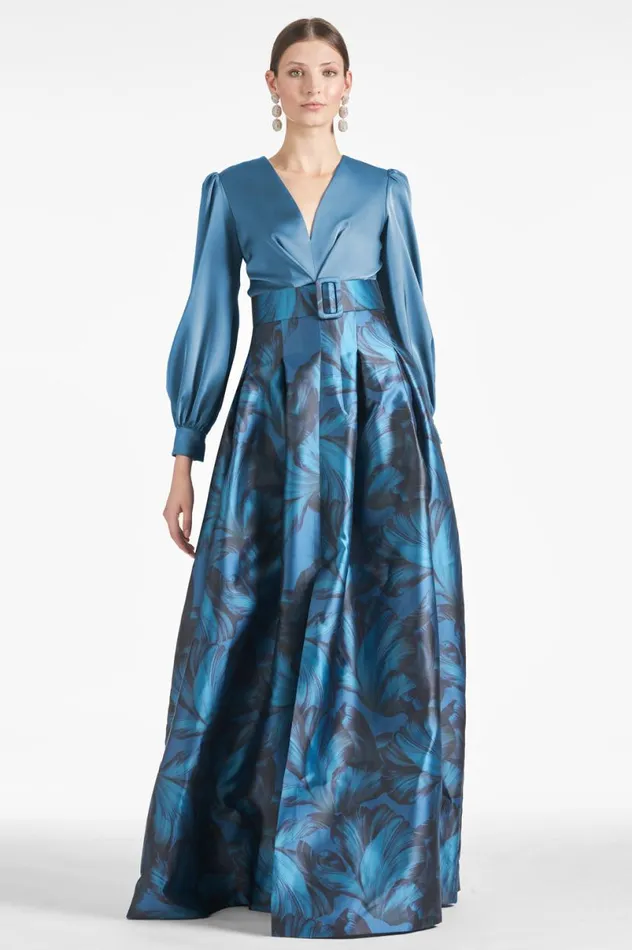 Evening Women Sachin and Babi Zoe Gown 8211 Smokey SlateTonal Petal