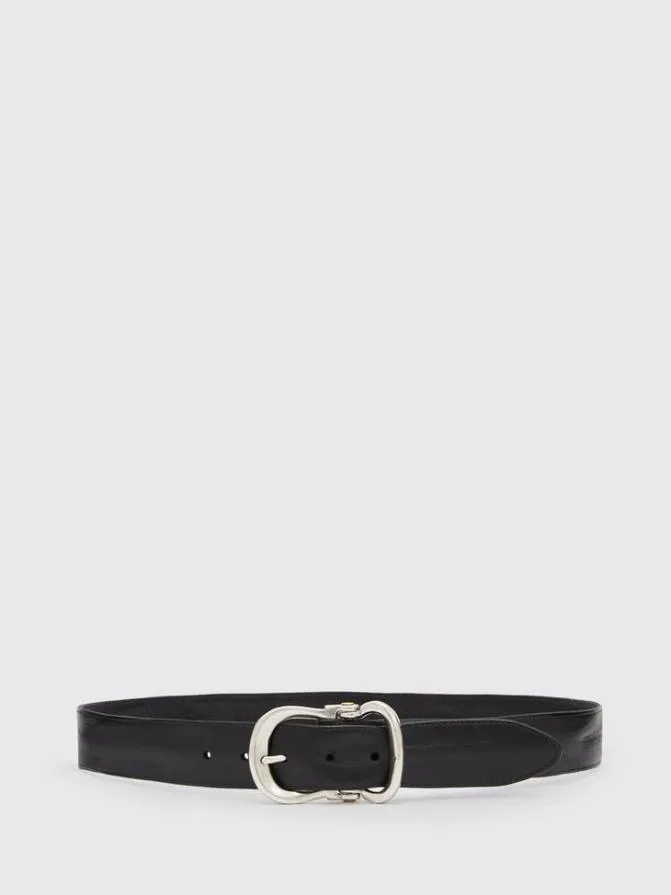 FIBEL ANTIQUE NICKLE FINISH BELT Black AccessoriesLeather John Varvatos Belts