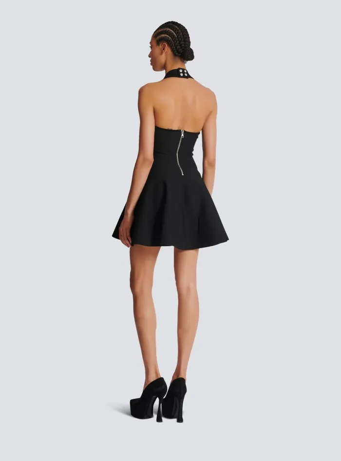 Flared Halterneck Knit Dress Black Women Balmain Dresses