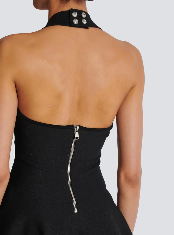 Flared Halterneck Knit Dress Black Women Balmain Dresses