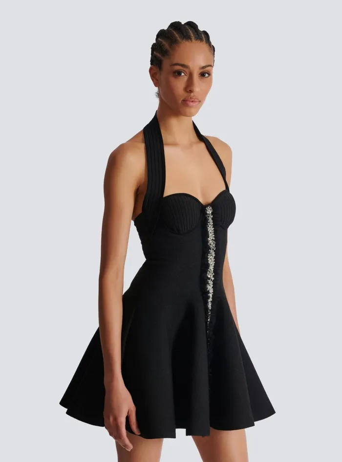 Flared Halterneck Knit Dress Black Women Balmain Dresses