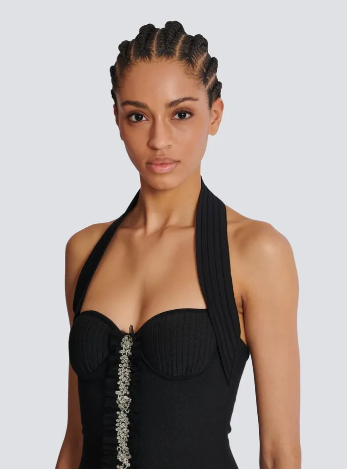 Flared Halterneck Knit Dress Black Women Balmain Dresses