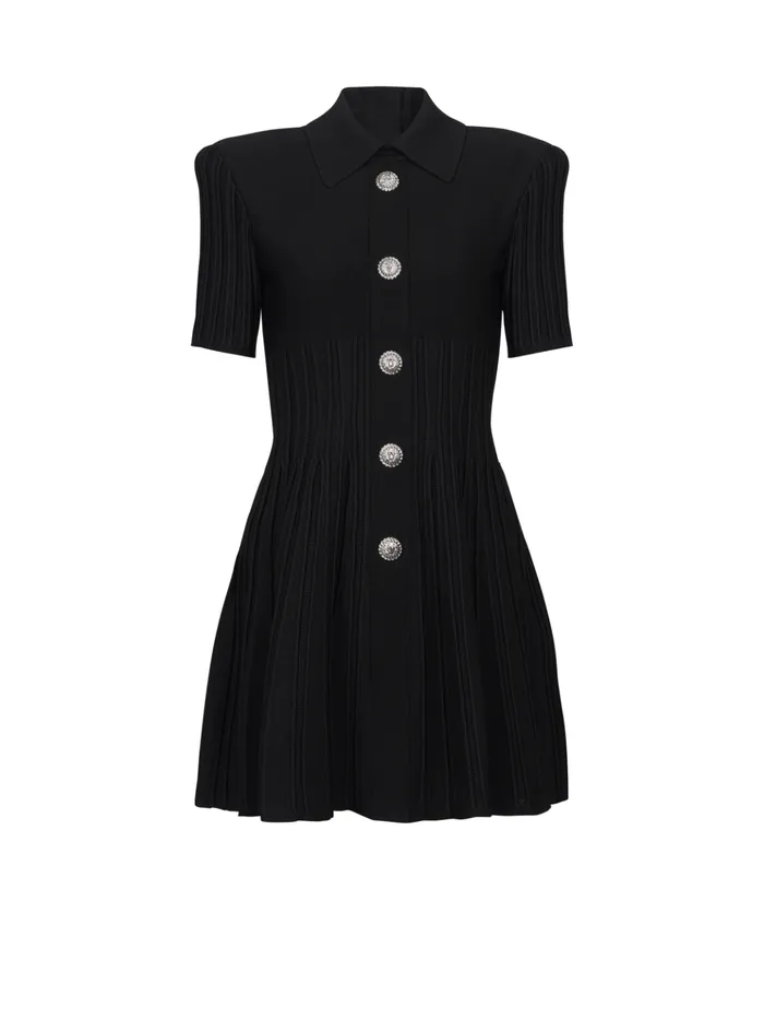 Flared Knit Dress With Buttons Black Women Balmain Dresses
