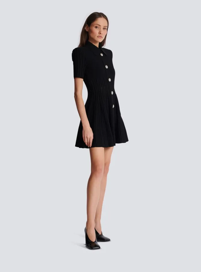 Flared Knit Dress With Buttons Black Women Balmain Dresses