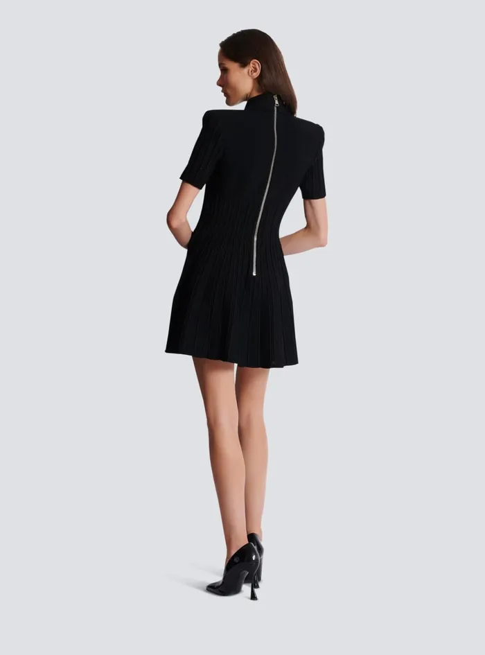 Flared Knit Dress With Buttons Black Women Balmain Dresses