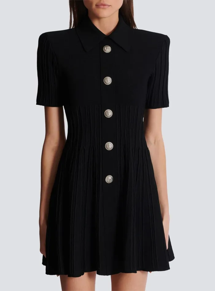 Flared Knit Dress With Buttons Black Women Balmain Dresses