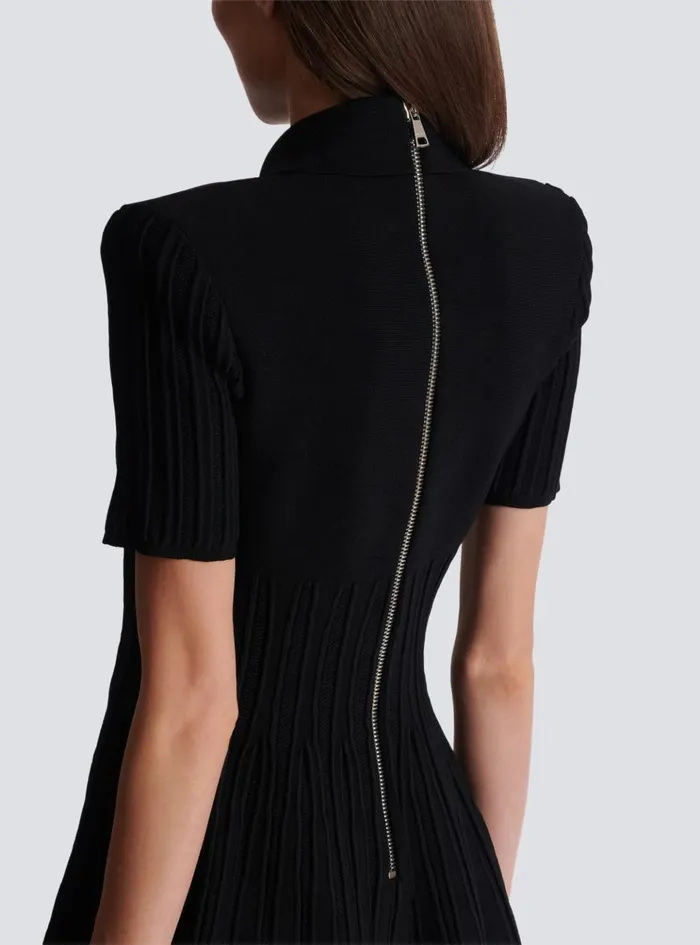 Flared Knit Dress With Buttons Black Women Balmain Dresses