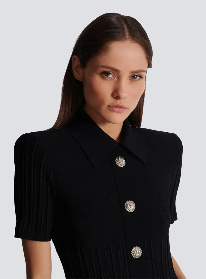 Flared Knit Dress With Buttons Black Women Balmain Dresses