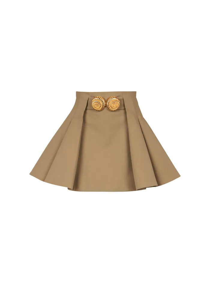Flared Pleated Grain De Poudre Skirt Beige Women Balmain Skirts