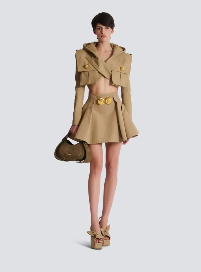 Flared Pleated Grain De Poudre Skirt Beige Women Balmain Skirts