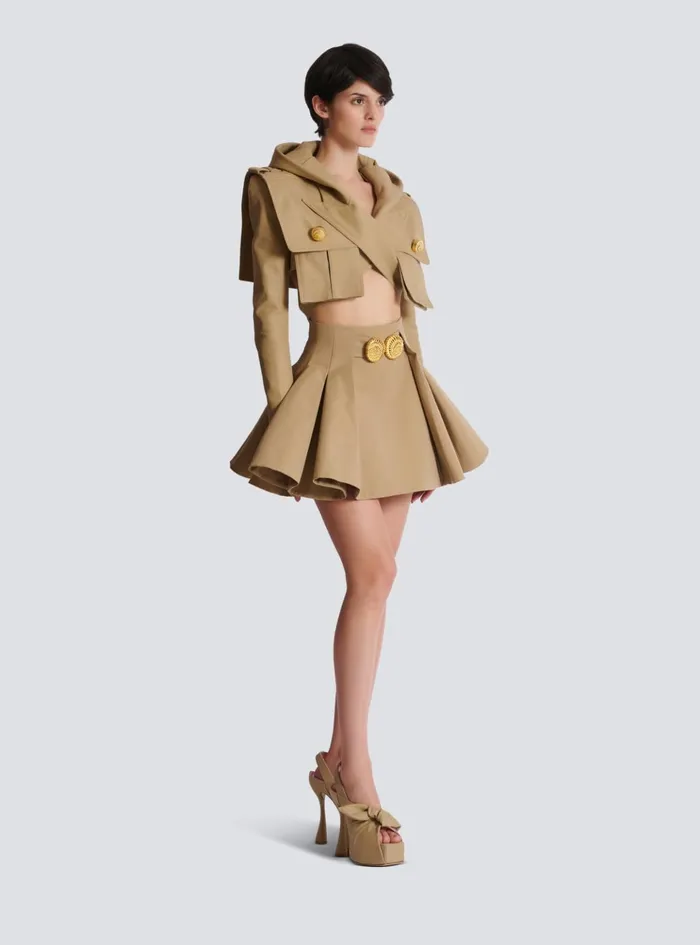 Flared Pleated Grain De Poudre Skirt Beige Women Balmain Skirts
