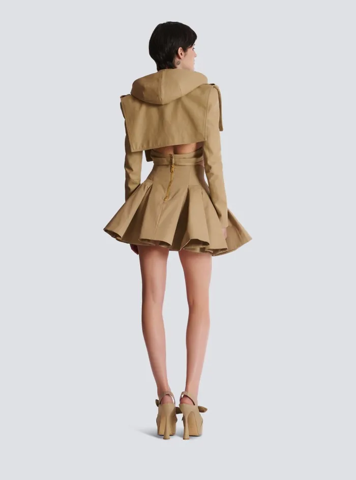 Flared Pleated Grain De Poudre Skirt Beige Women Balmain Skirts