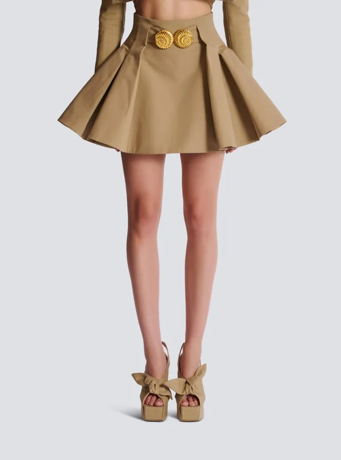 Flared Pleated Grain De Poudre Skirt Beige Women Balmain Skirts