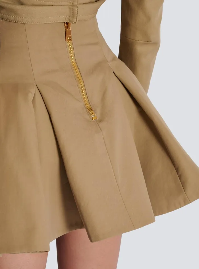 Flared Pleated Grain De Poudre Skirt Beige Women Balmain Skirts