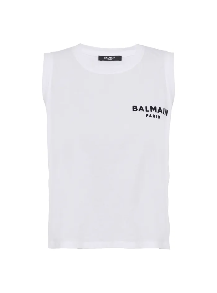 Flocked Tank Top White Women Balmain TShirts