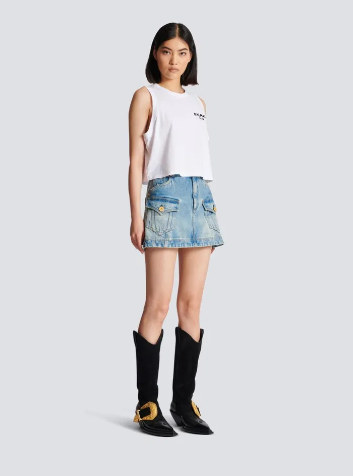 Flocked Tank Top White Women Balmain TShirts