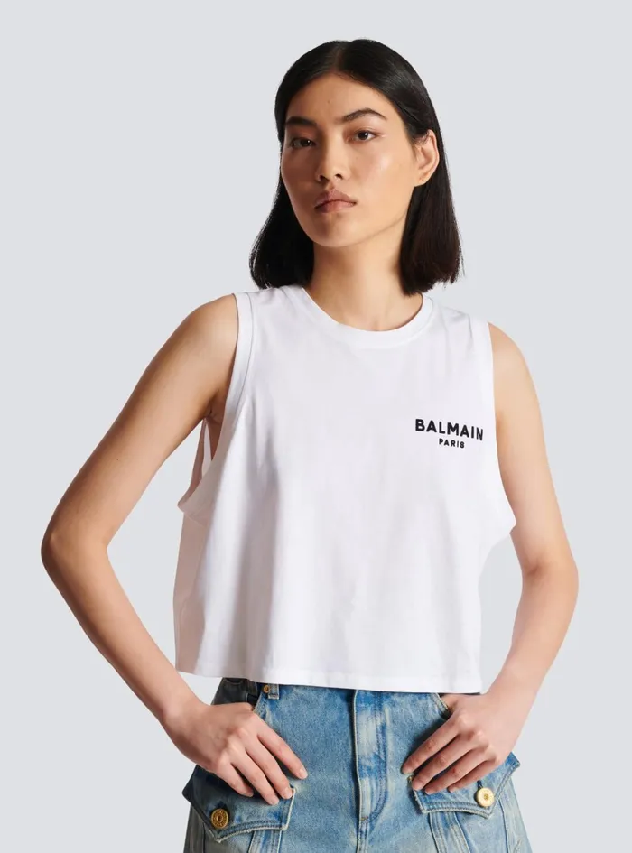 Flocked Tank Top White Women Balmain TShirts
