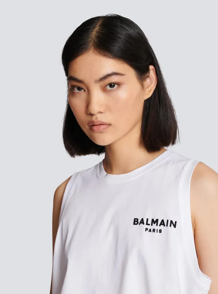 Flocked Tank Top White Women Balmain TShirts