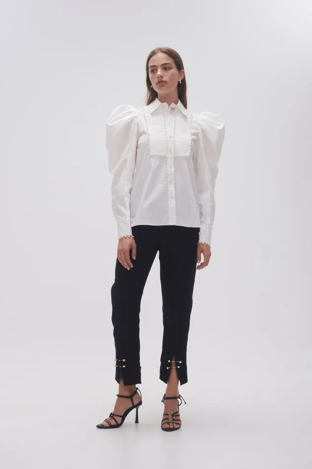 Florence Pearl Trim Blouse Ivory Women Aje Tops