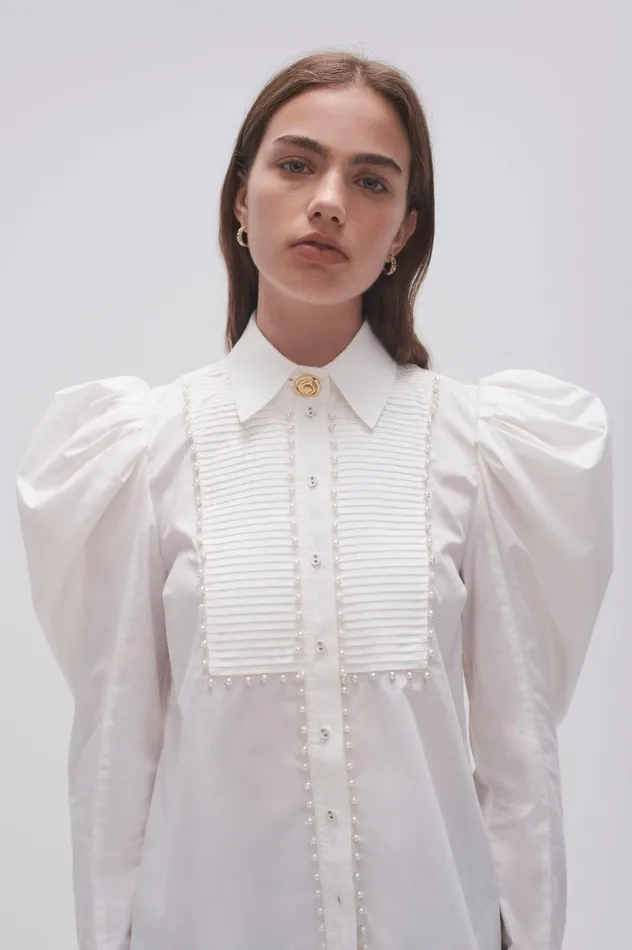 Florence Pearl Trim Blouse Ivory Women Aje Tops