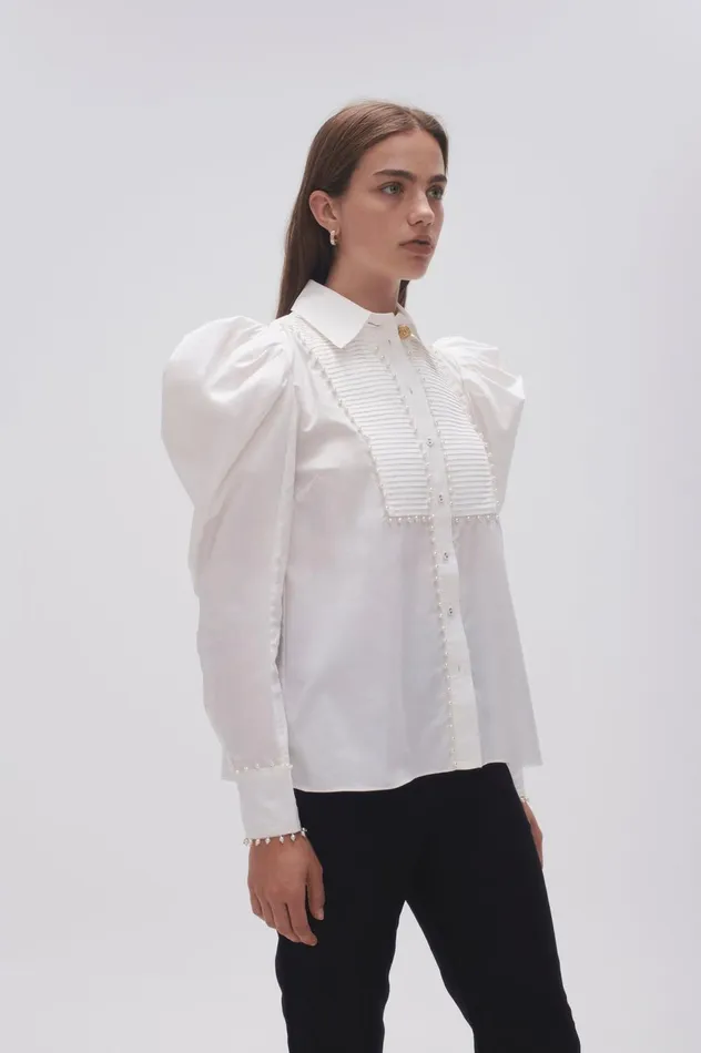 Florence Pearl Trim Blouse Ivory Women Aje Tops