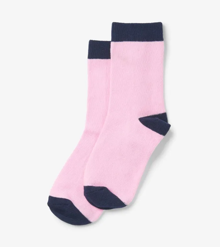 Footwear Girls Hatley Pink and Navy Crew Socks