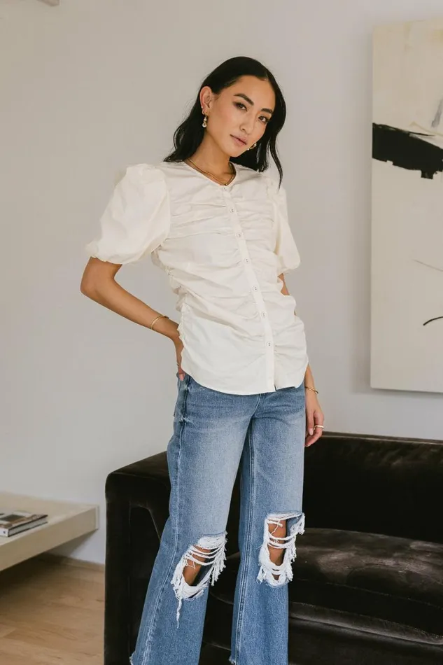 Frankie Ruched Top In Natural 8211 FINAL SALE Natural Women Bohme Tops