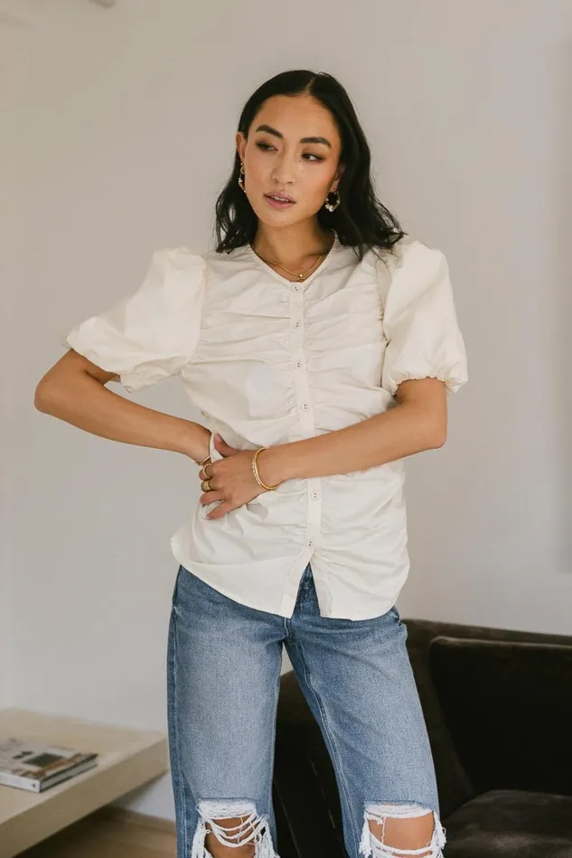 Frankie Ruched Top In Natural 8211 FINAL SALE Natural Women Bohme Tops
